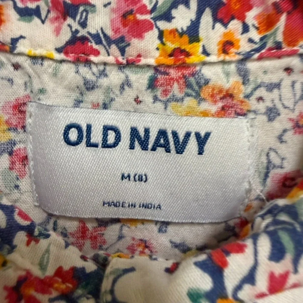 Old Navy Floral Short Sleeve Floral Print Swing Dress‎ Size M 8 Blue Red Yellow